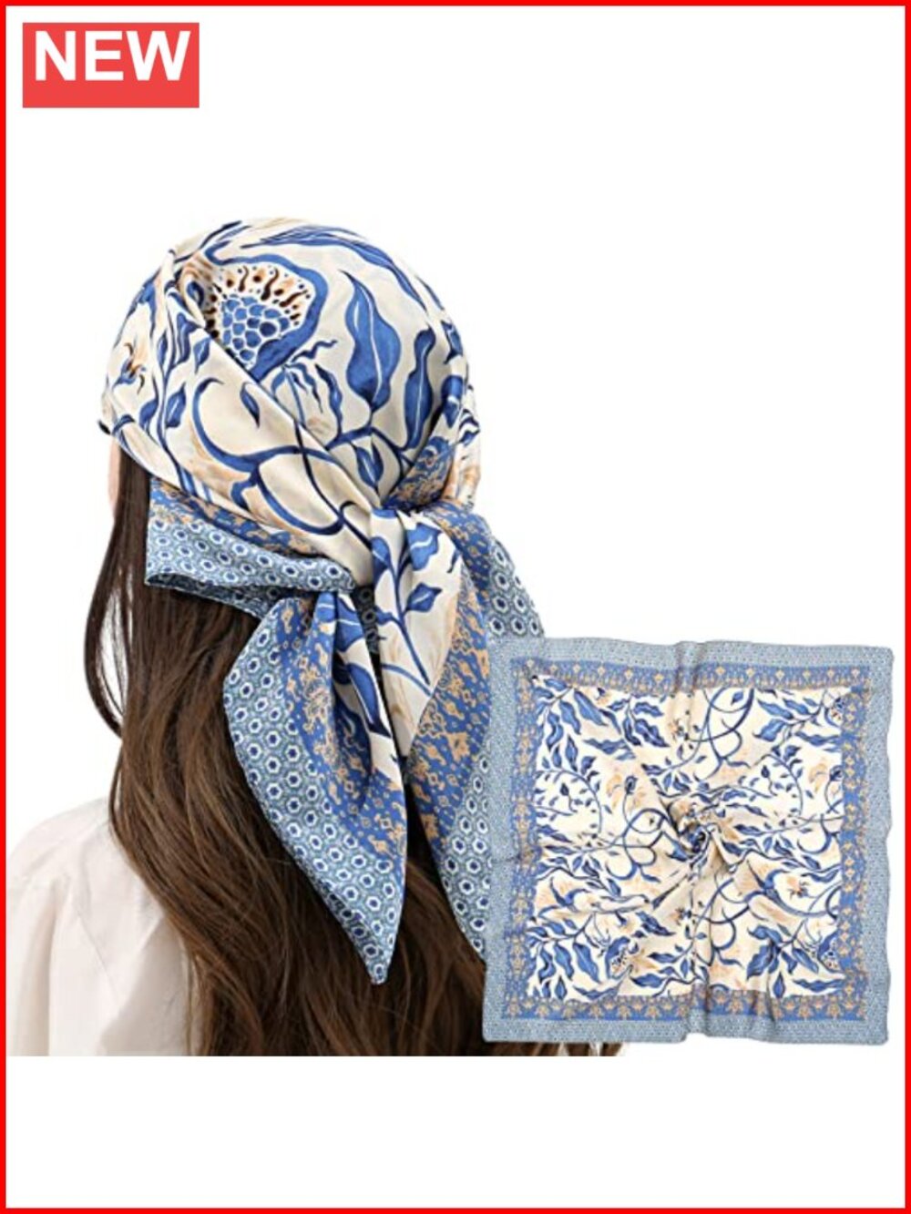 Satin Silk Feel Square Hair Scarf for Sleeping Wrapping Night 27.5"